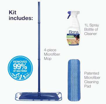 Bona wood floor cleaning kit with descriptions